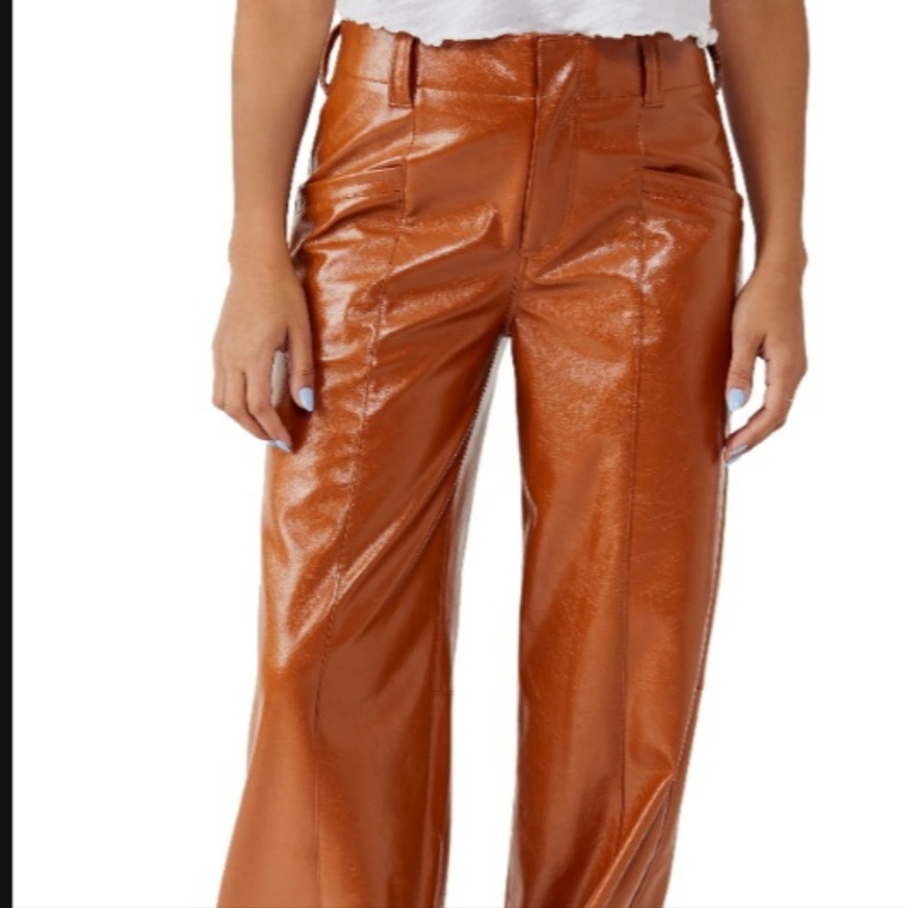 Free People Star Straight Brown Vegan Leather Pants Size 8. MSRP: $98